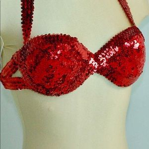 Red Sequin Showgirl Dancer Bra